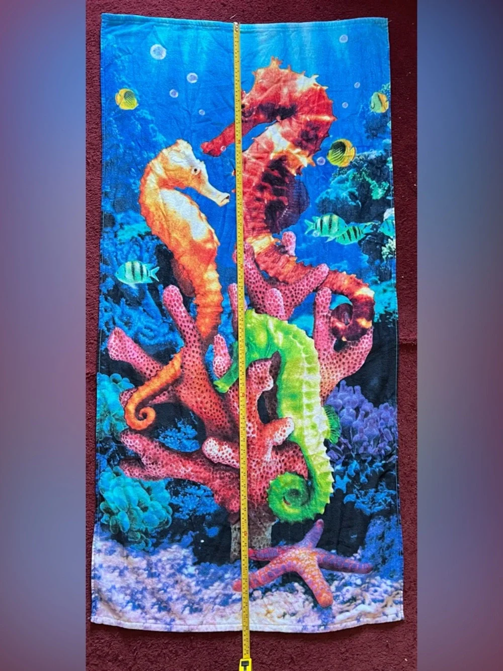 Colorful Tropical Coral and Seahorse Beach Towel